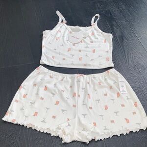 Pink Rose large 2 Pc Pajama set Tank Top Shorts cocktail print NWT